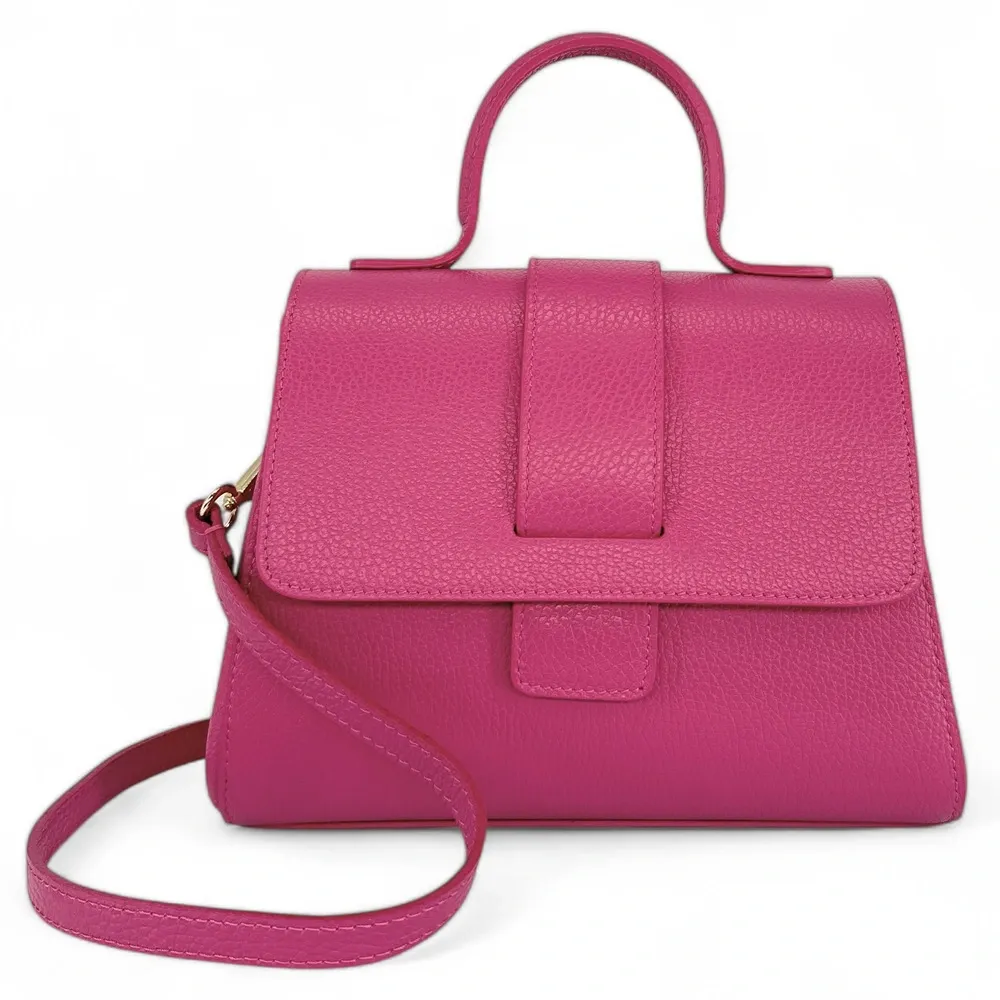 Sac bandoulière en cuir grainé SMART Rose fuchsia - Image 5