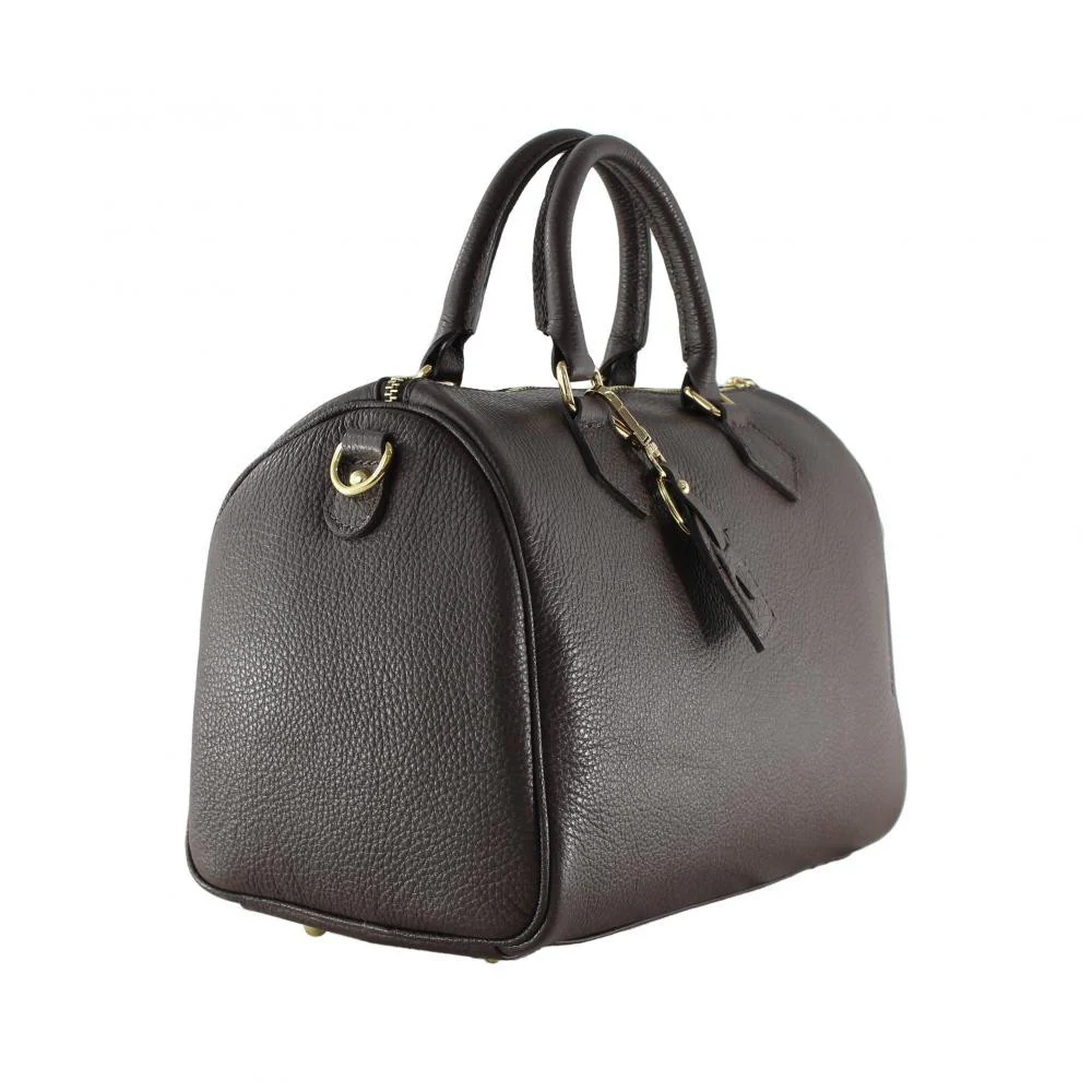 Sac à main bowling en cuir grainé italien BOOLIN Chocolat - Image 3