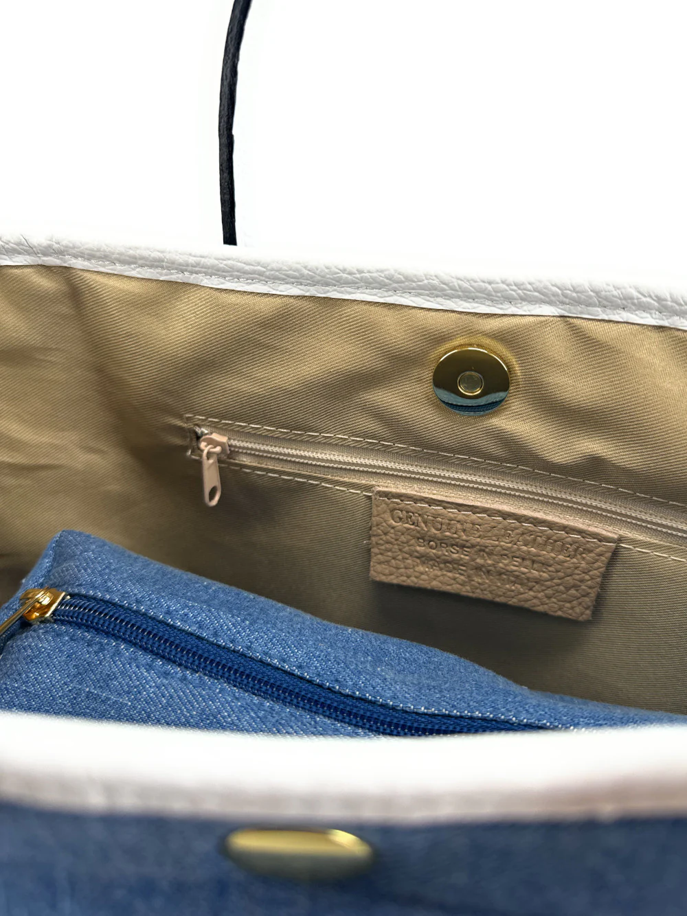 Sac à main bowling en cuir et toile SAMBO Blanc - Image 10