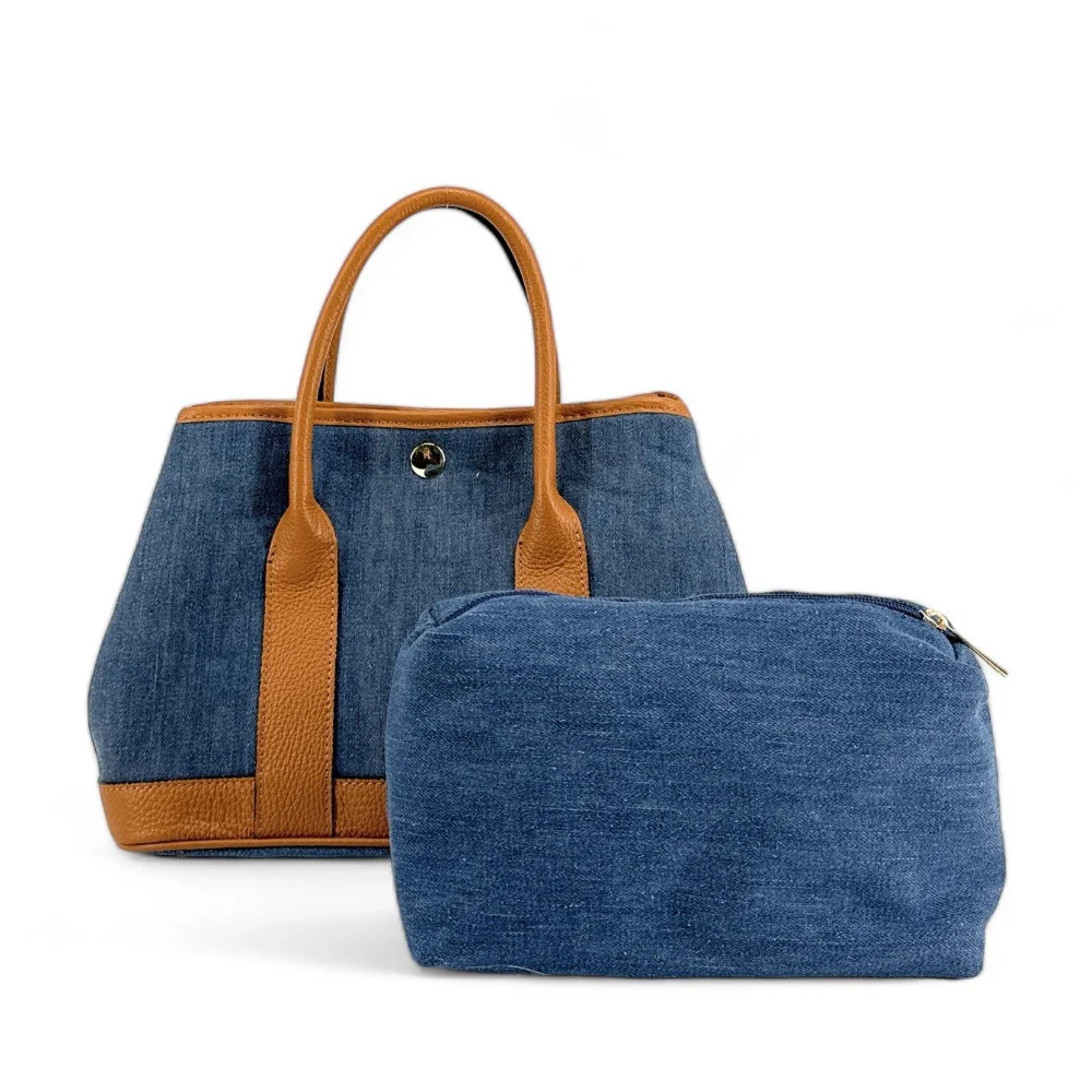 Sac à main bowling en cuir et toile SAMBO Camel - Image 5