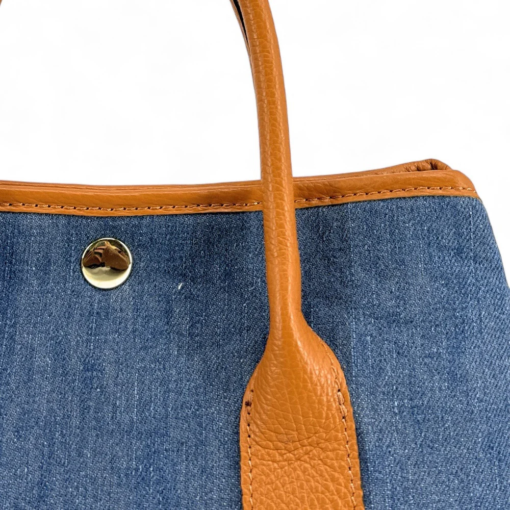 Sac à main bowling en cuir et toile SAMBO Camel - Image 8