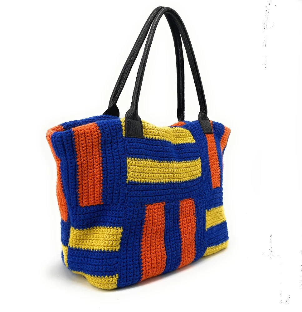 Sac à main cabas en coton et cuir NEEDLE Bleu - Image 2