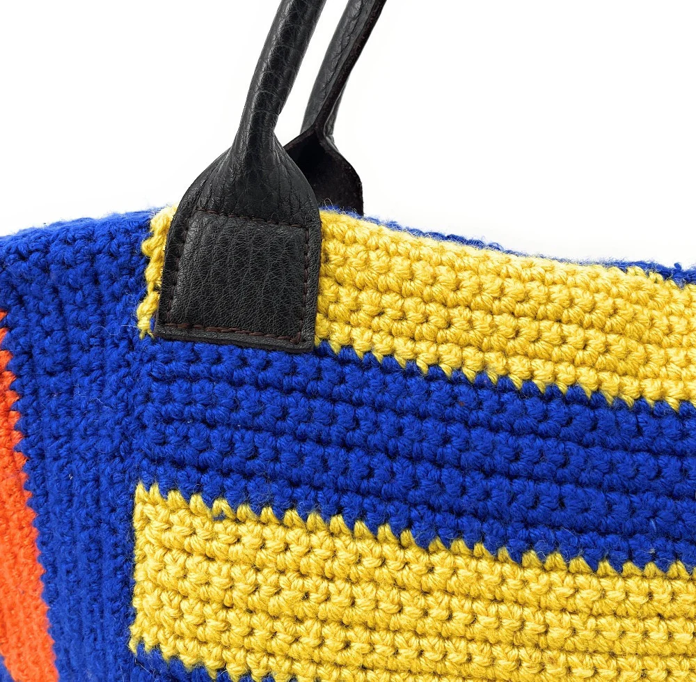 Sac à main cabas en coton et cuir NEEDLE Bleu - Image 4
