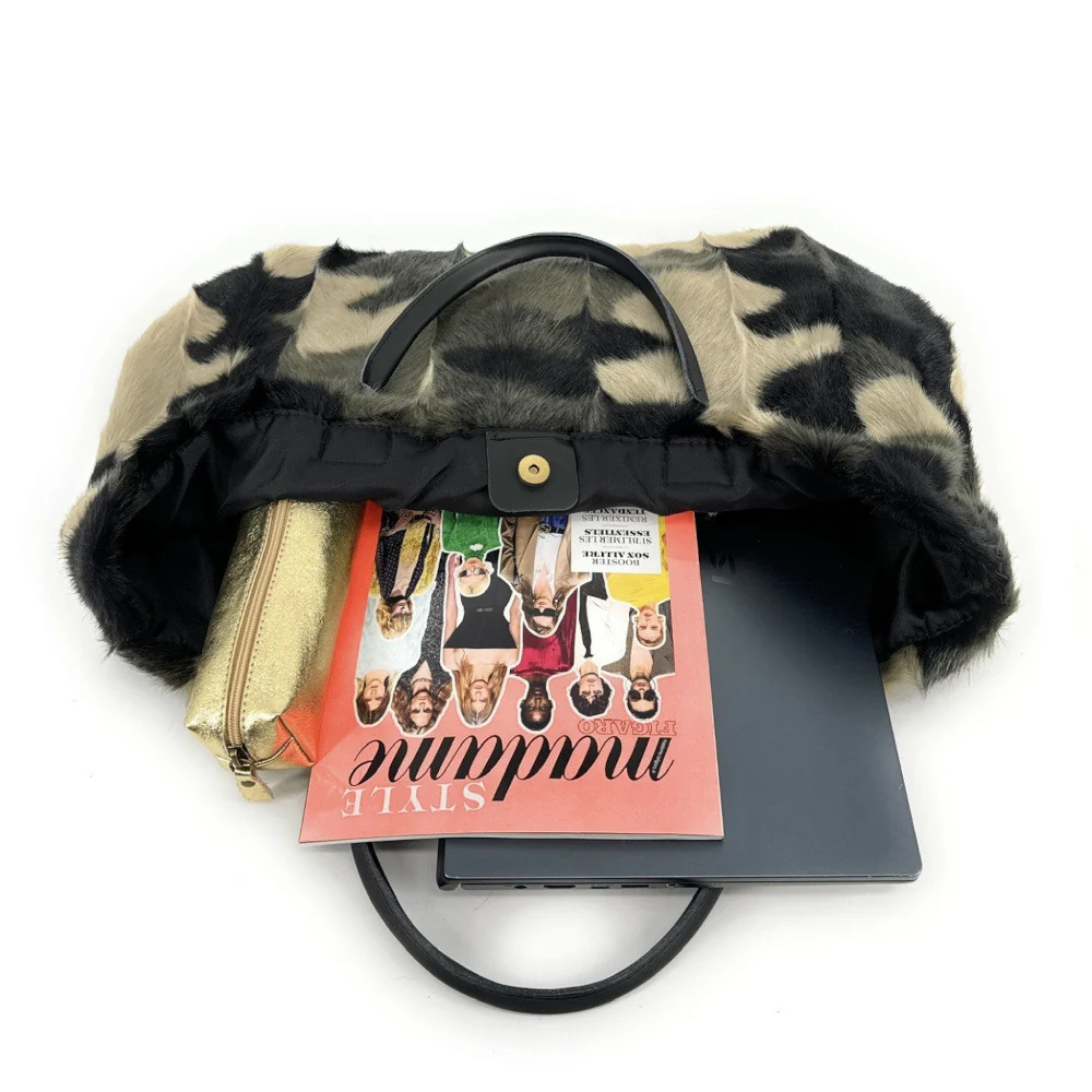 Sac cabas shopping XL en fausse fourrure et cuir TABBY Camouflage - Image 3