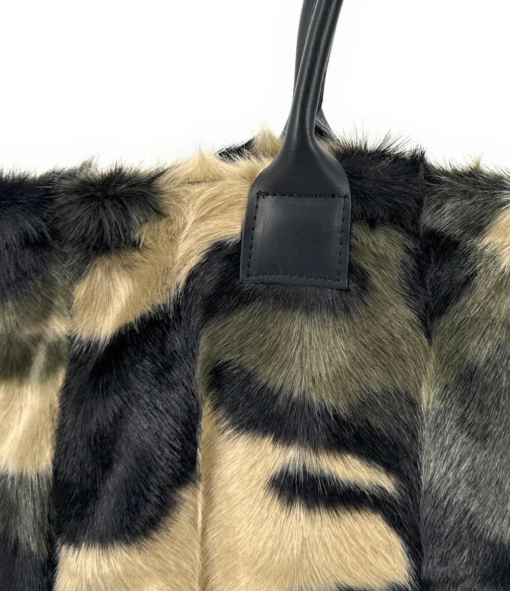Sac cabas shopping XL en fausse fourrure et cuir TABBY Camouflage - Image 4