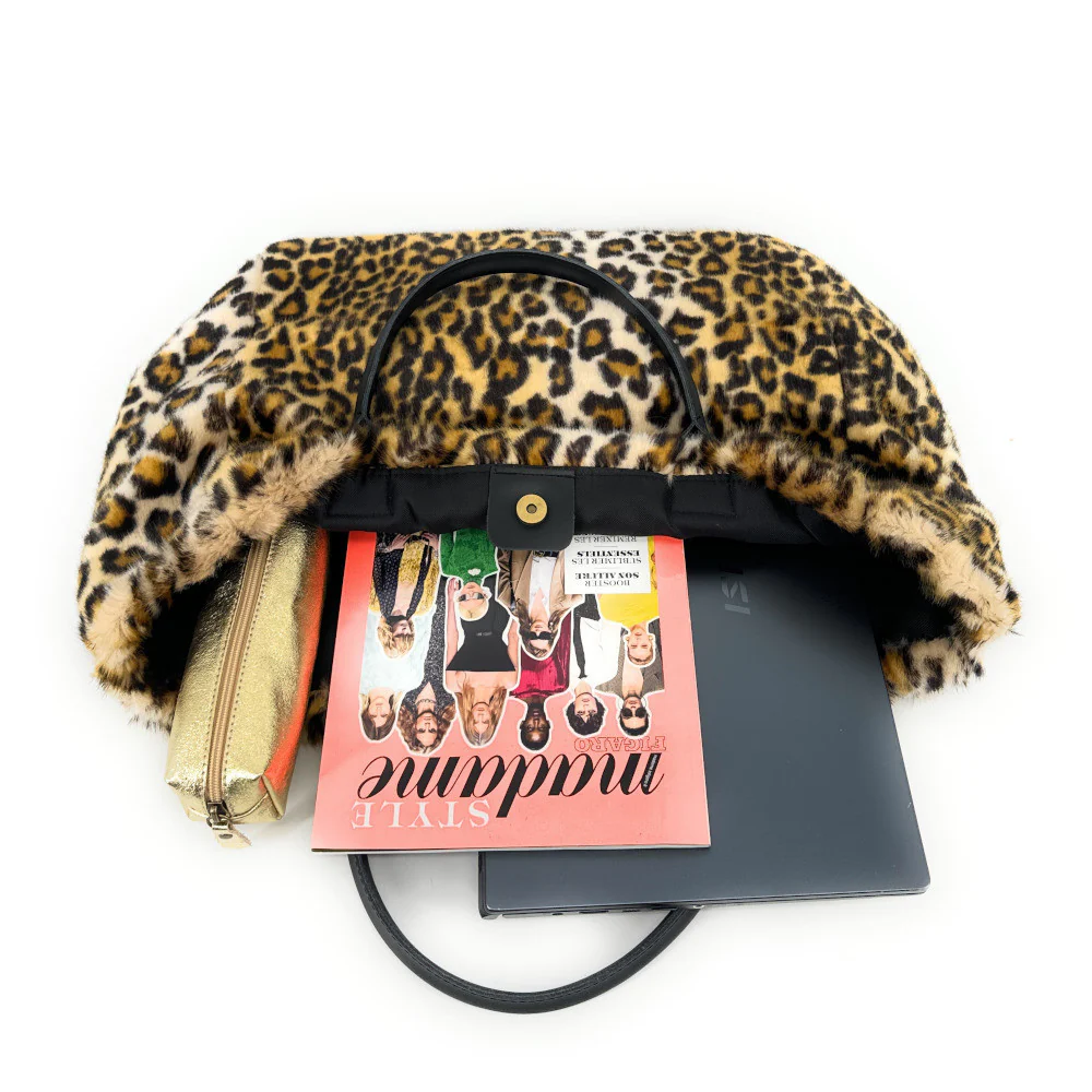 Sac cabas shopping XL en fausse fourrure et cuir TABBY Léopard - Image 3