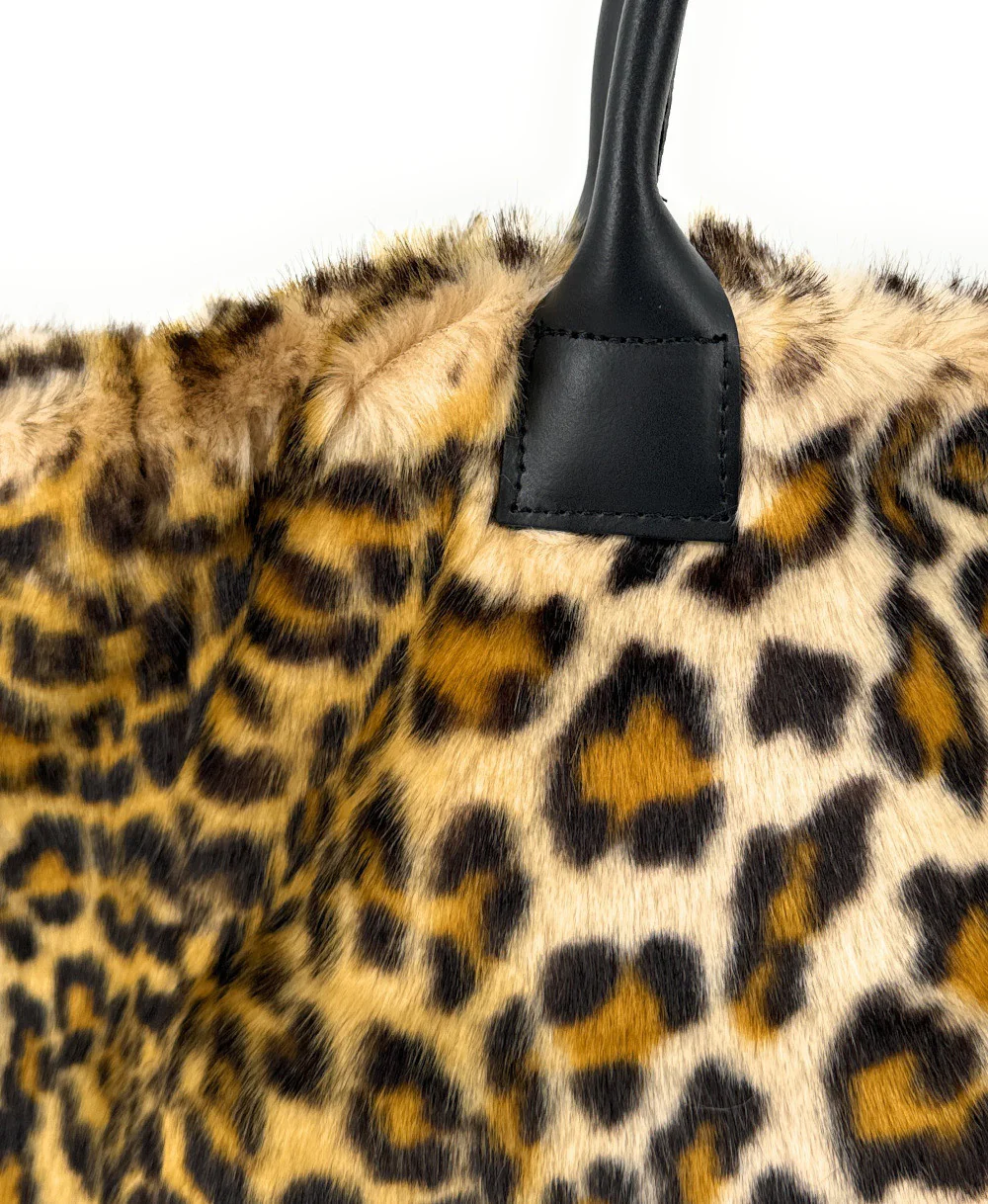 Sac cabas shopping XL en fausse fourrure et cuir TABBY Léopard - Image 4
