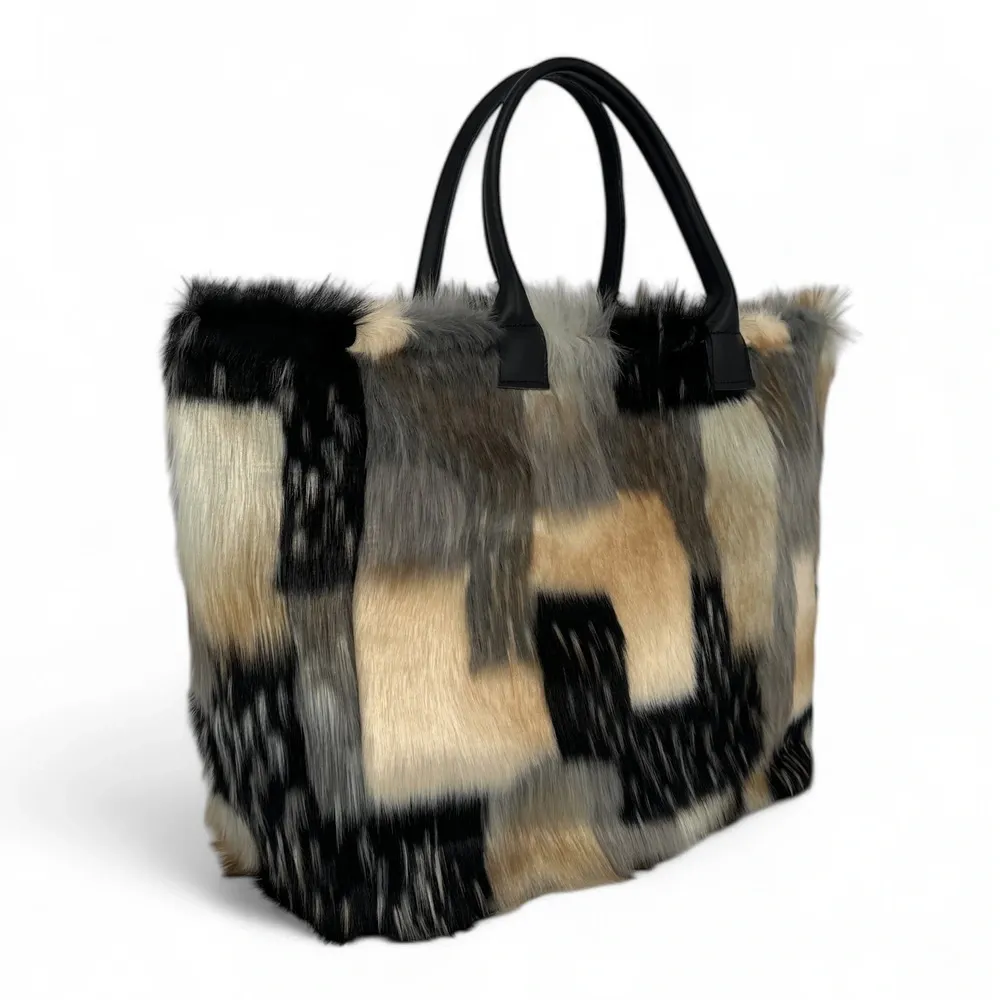 Sac cabas shopping XL en fausse fourrure et cuir TABBY Mosaïc - Image 2