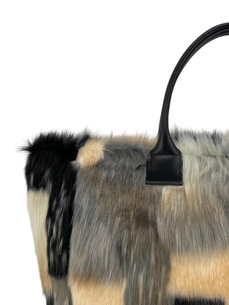 Sac cabas shopping XL en fausse fourrure et cuir TABBY Mosaïc - Image 4