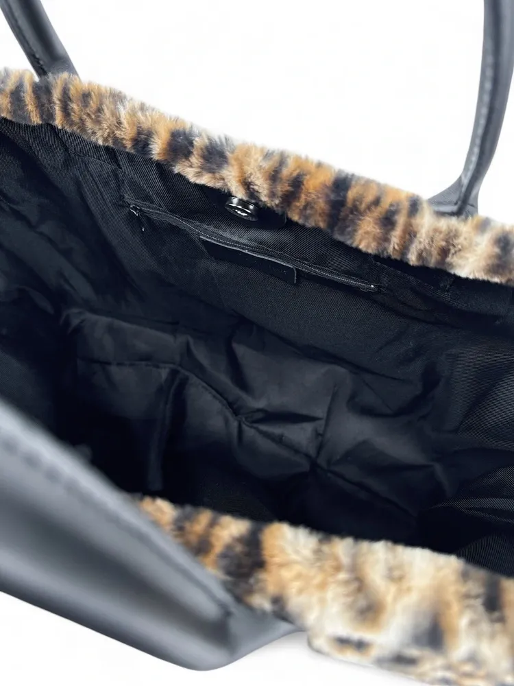Sac cabas shopping XL en fausse fourrure et cuir TABBY Ocelot - Image 5