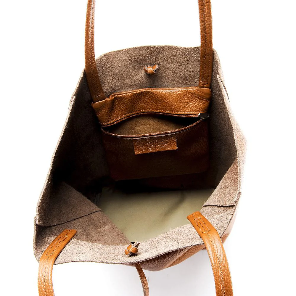 Sac cabas en cuir grainé NICE Marron chocolat - Image 5