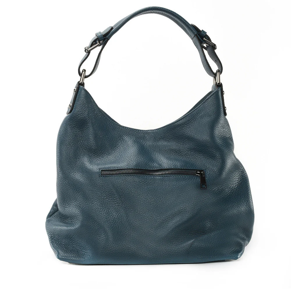 Sac à main cabas en cuir grainé NIKEE Bleu vert canard - Image 3