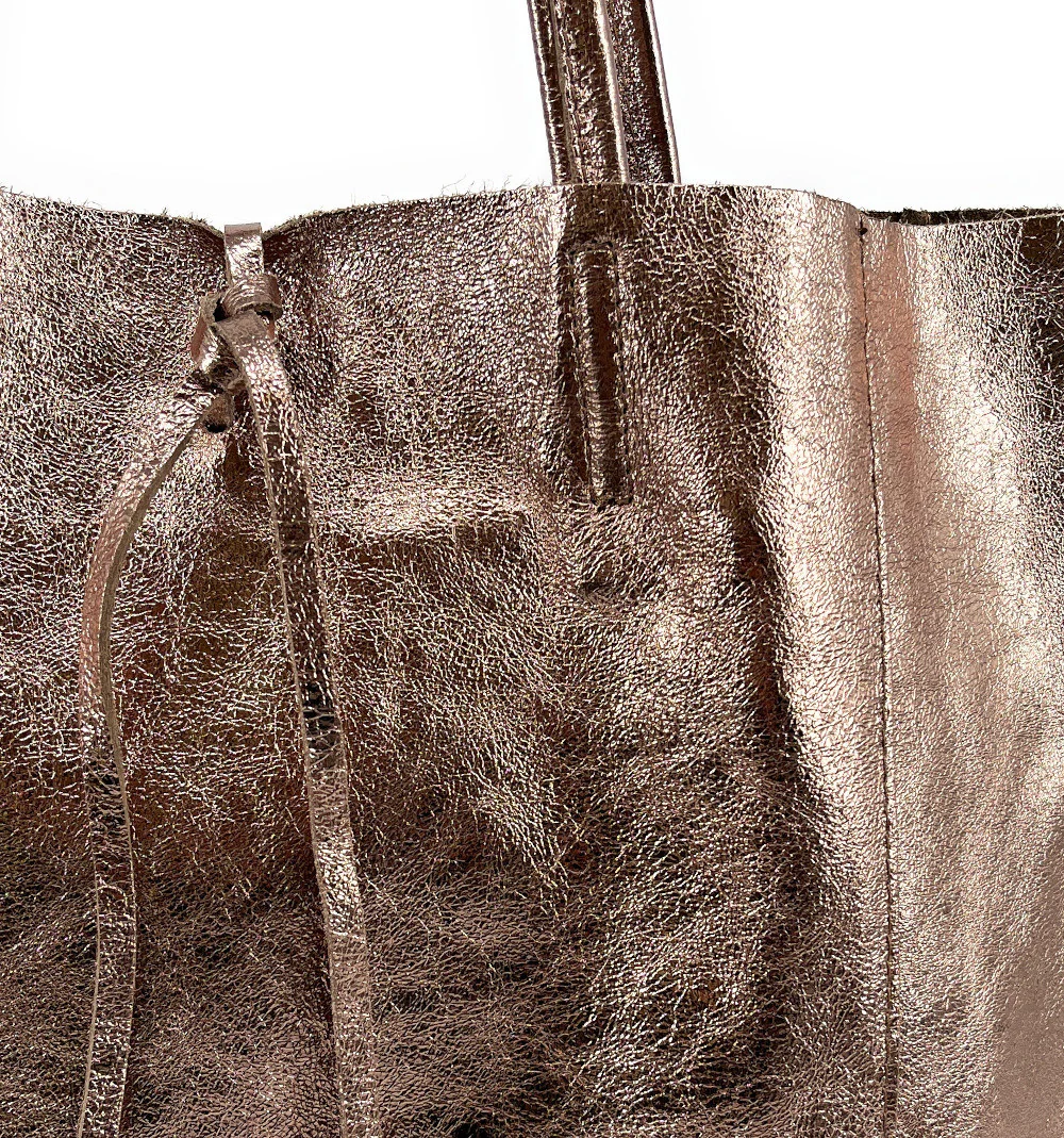 Sac cabas en cuir métallisé NICE Champagne irisé - Image 6