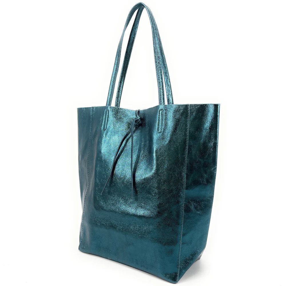 Sac cabas en cuir métallisé NICE Bleu vert canard - Image 2