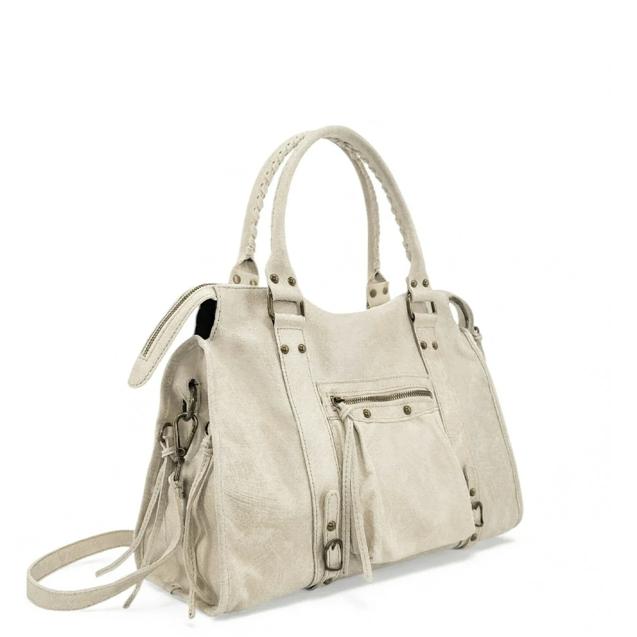 Sac à main en cuir brossé SANDSTORM Beige crème - Image 2