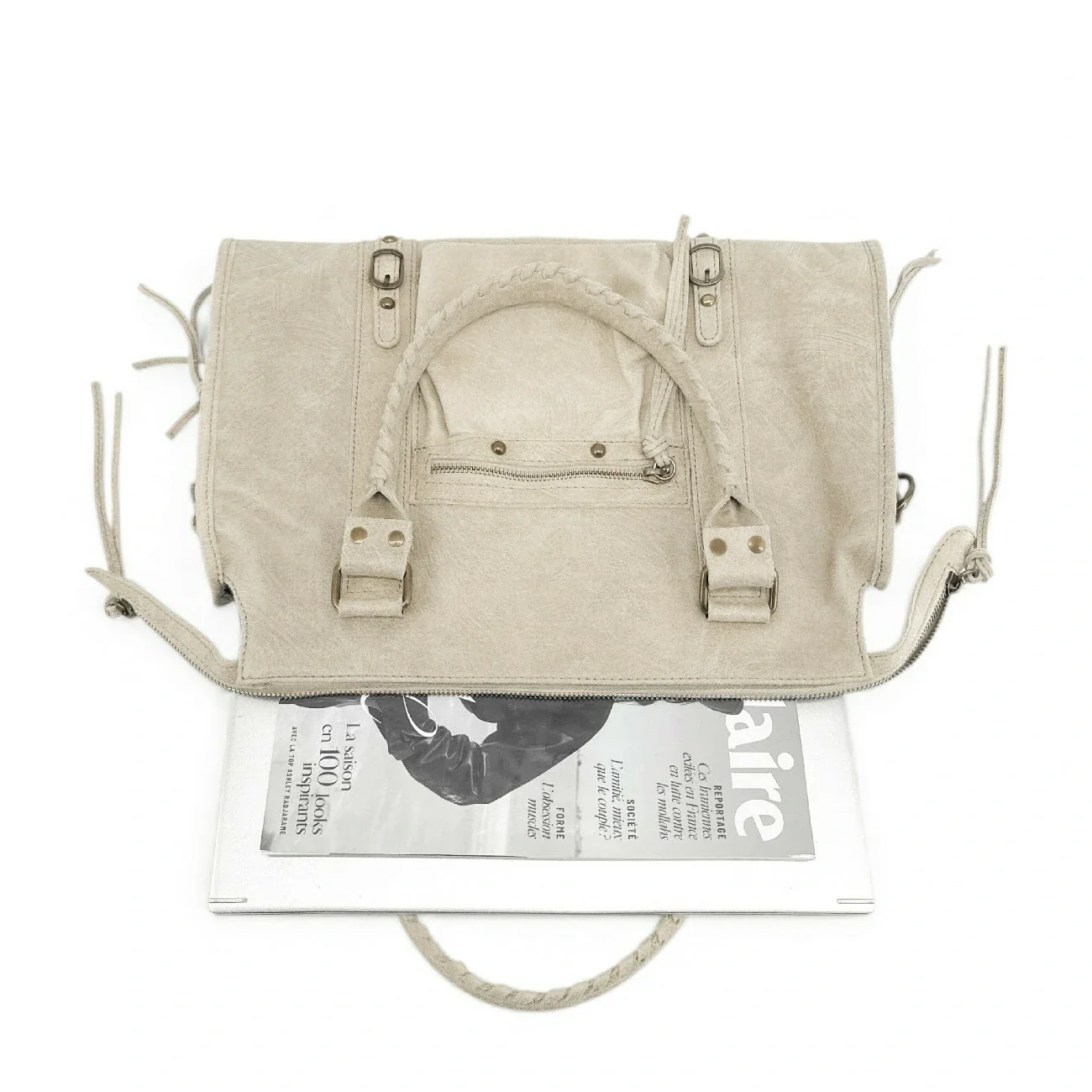 Sac à main en cuir brossé SANDSTORM Beige crème - Image 5