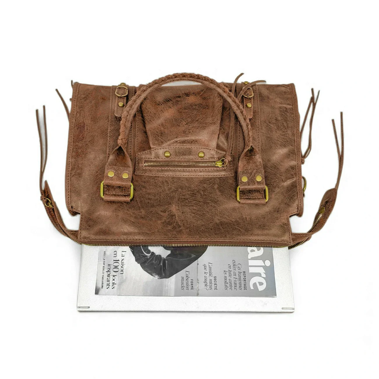Sac à main en cuir brossé SANDSTORM Camel foncé - Image 5