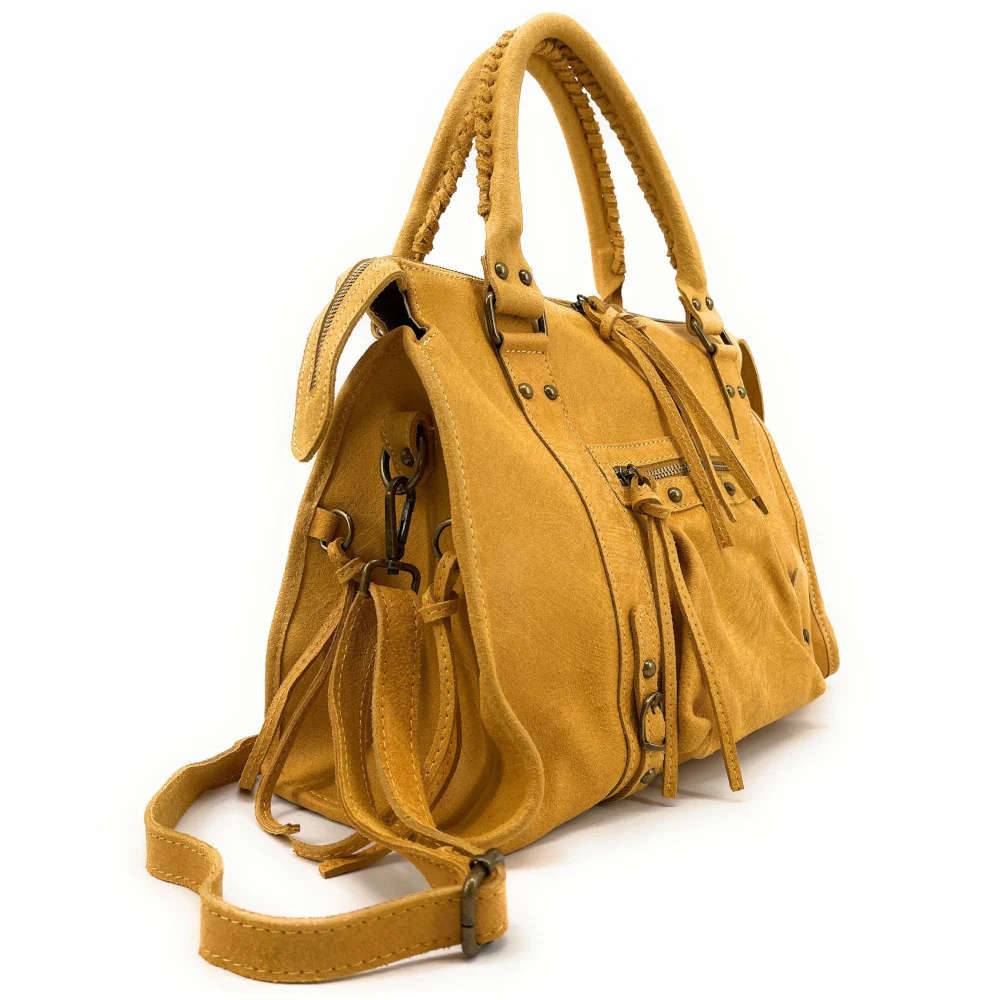 Sac à main en cuir brossé SANDSTORM Jaune Moutarde - Image 5