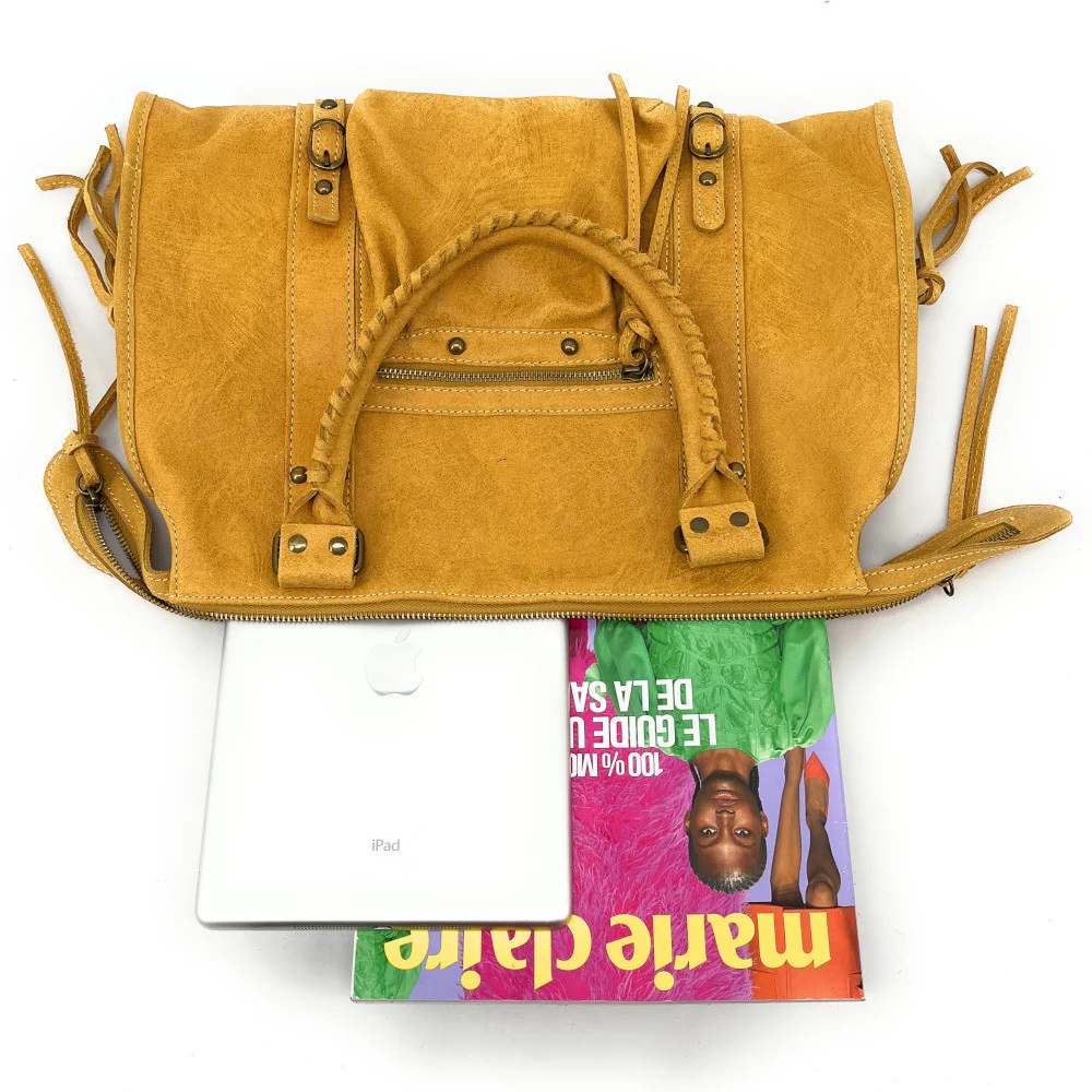Sac à main en cuir brossé SANDSTORM Jaune Moutarde - Image 6