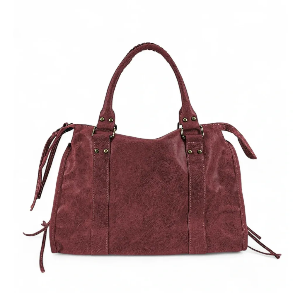 Sac à main en cuir brossé SANDSTORM Rouge bordeaux - Image 3