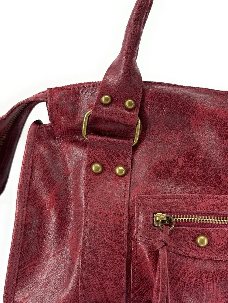 Sac à main en cuir brossé SANDSTORM Rouge bordeaux - Image 5
