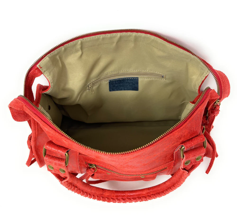 Sac à main en cuir brossé SANDSTORM Rouge fraise - Image 4