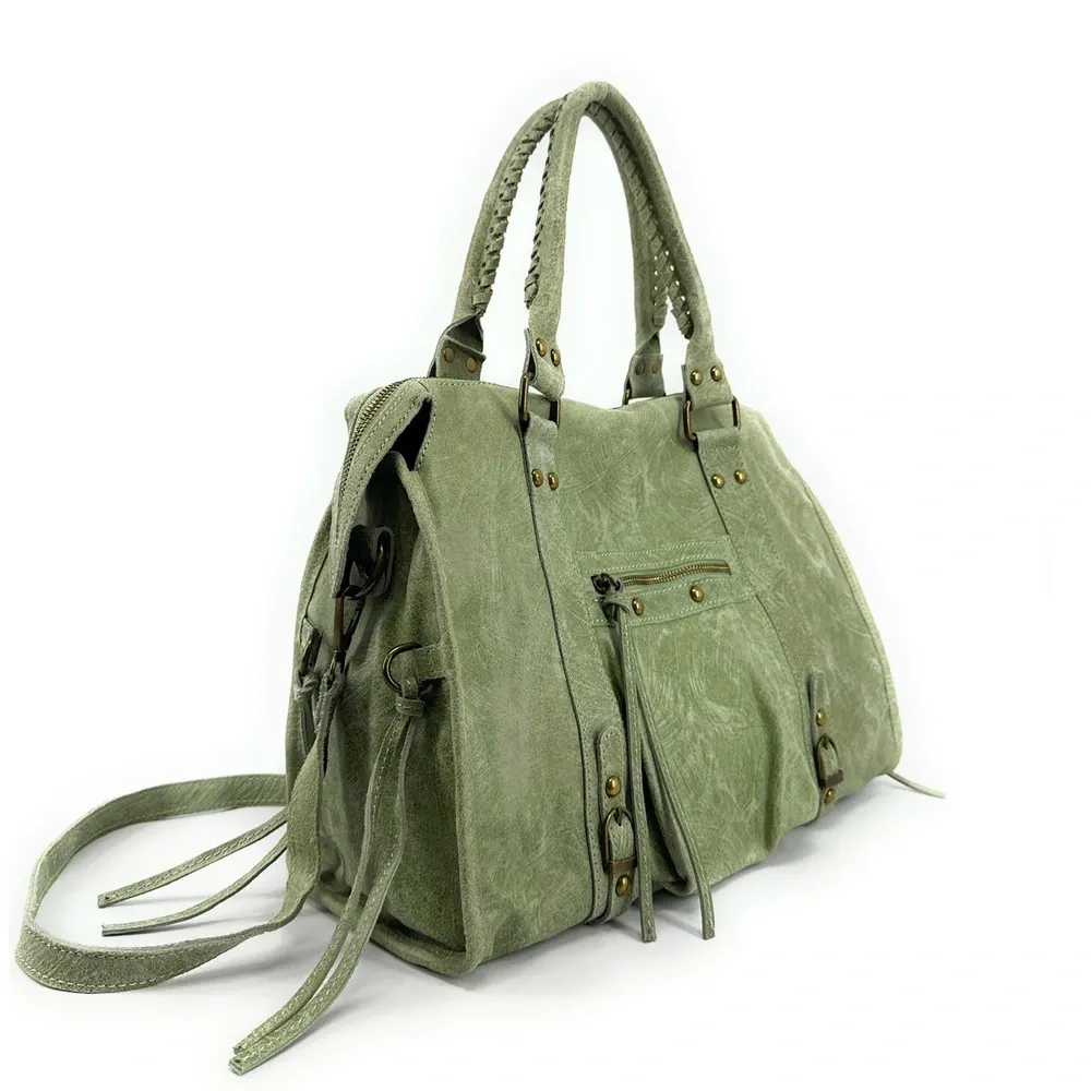 Sac à main en cuir brossé SANDSTORM Vert amande - Image 2