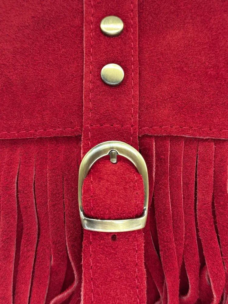Sac à main en daim PARAISO Rouge intense - Image 5