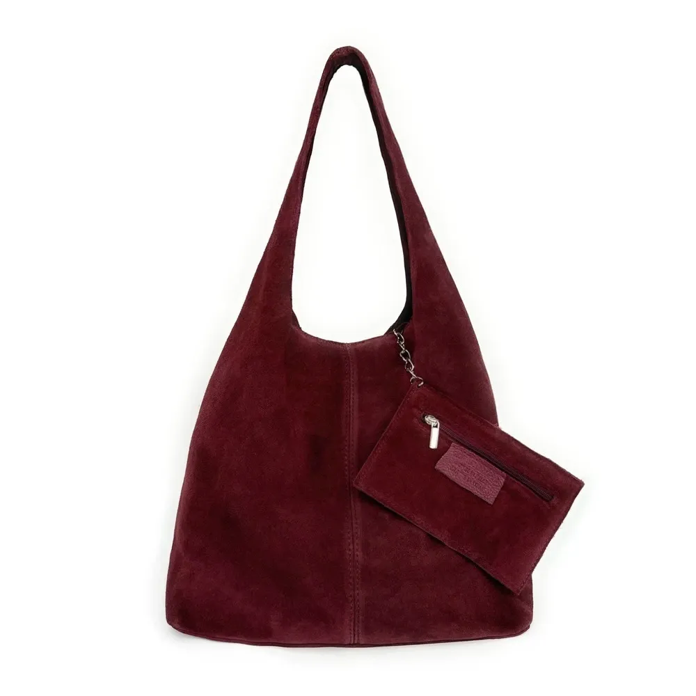 Sac à main de forme HOBO en daim EVA Bordeaux - Image 3