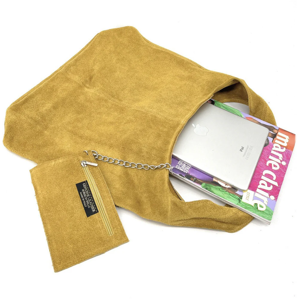 Sac à main de forme HOBO en daim EVA Jaune Moutarde - Image 3