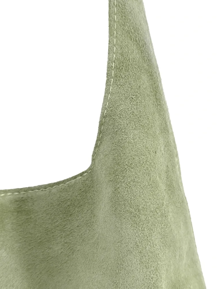 Sac à main de forme HOBO en daim EVA Vert amande - Image 4