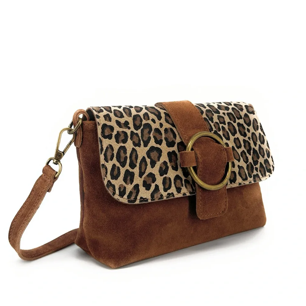 Sac à main en daim imprimé léopard VERONE SUEDE LEO Camel - Image 2