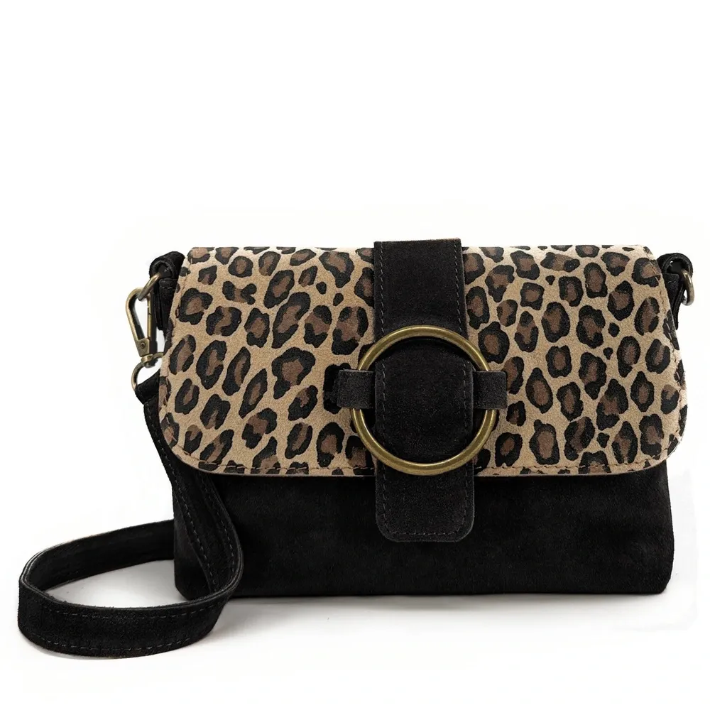 Sac à main en daim imprimé léopard VERONE SUEDE LEO Noir - Image 6