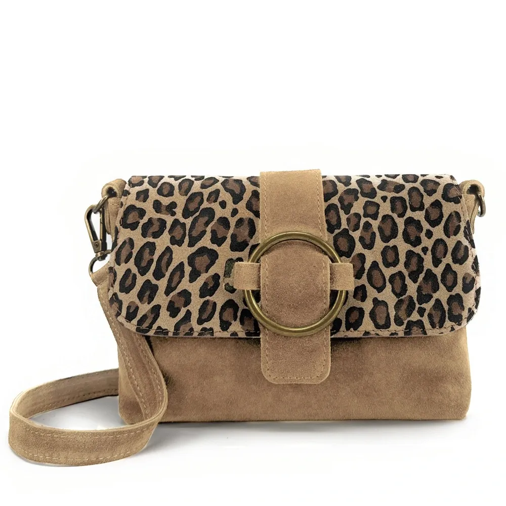 Sac en daim imprimé léopard VERONE SUEDE LEO Taupe - Image 7
