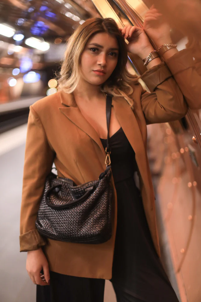 Sac à main en cuir vintage MISS ROSE Noir - Image 8