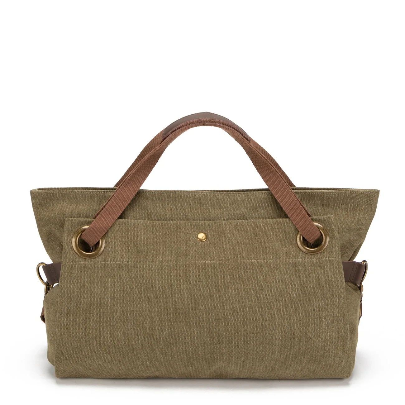Sac week-end en cuir et toile TOBAGO L Vert olive - Image 3