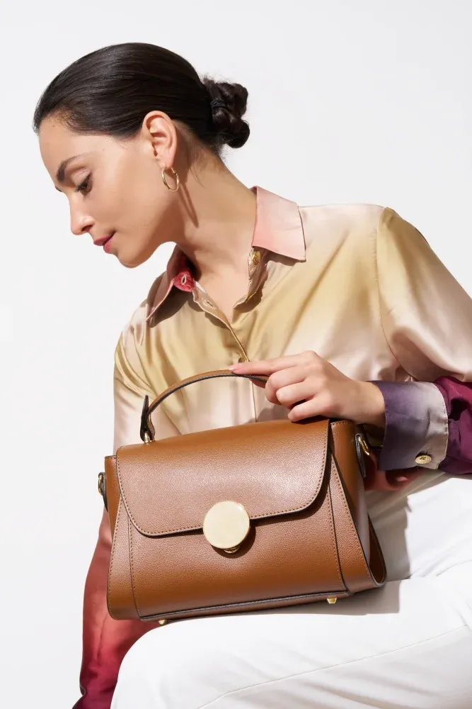 Sac à main en cuir grainé APOLLINE Camel foncé - Image 2