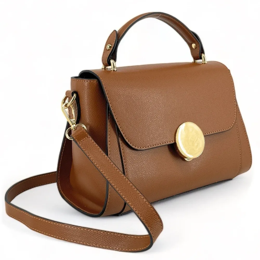 Sac à main en cuir grainé APOLLINE Camel foncé - Image 3