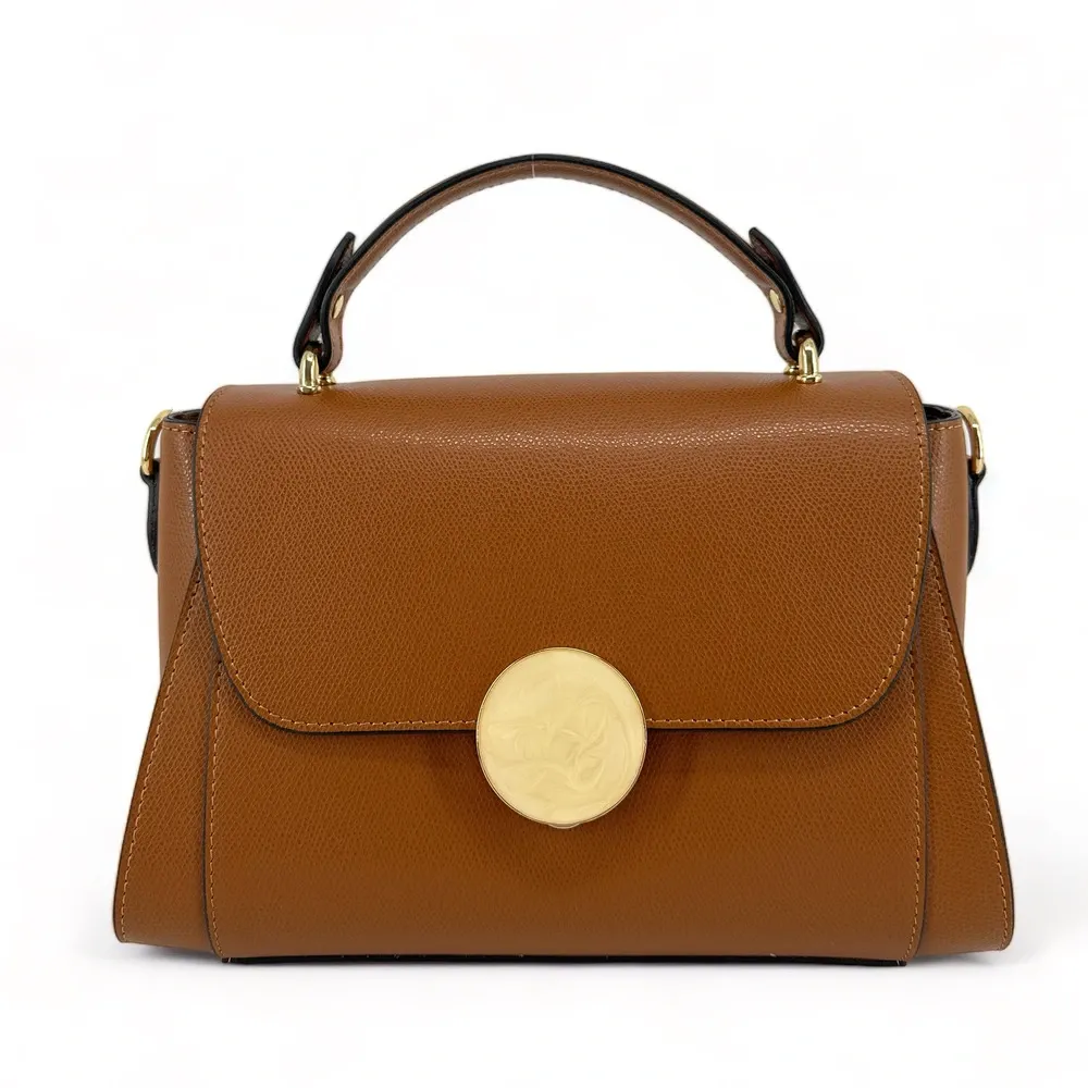 Sac à main en cuir grainé APOLLINE Camel foncé - Image 4