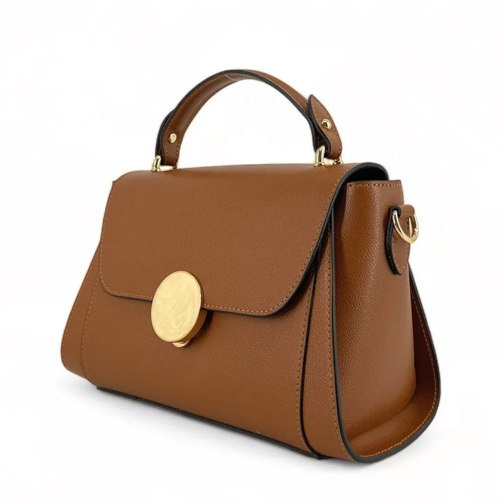Sac à main en cuir grainé APOLLINE Camel foncé - Image 5