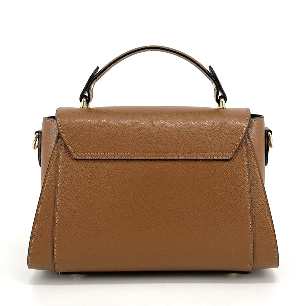 Sac à main en cuir grainé APOLLINE Camel foncé - Image 6
