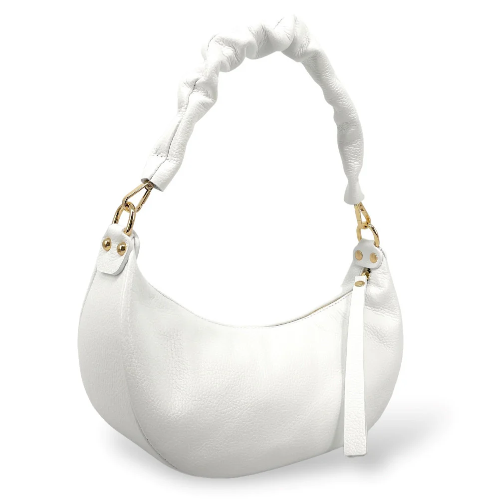 Sac demi-lune porté épaule en cuir grainé AURORA Blanc - Image 2
