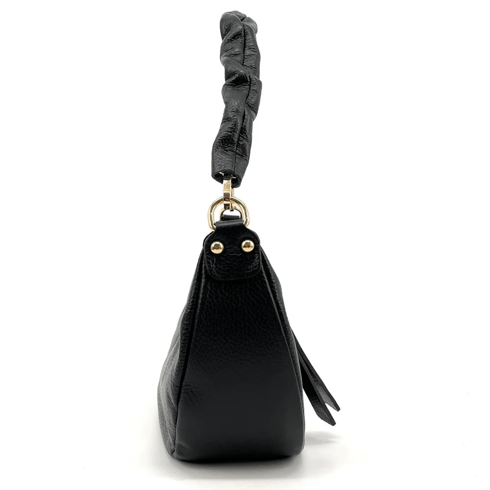 Sac demi-lune porté épaule en cuir grainé AURORA Noir - Image 5
