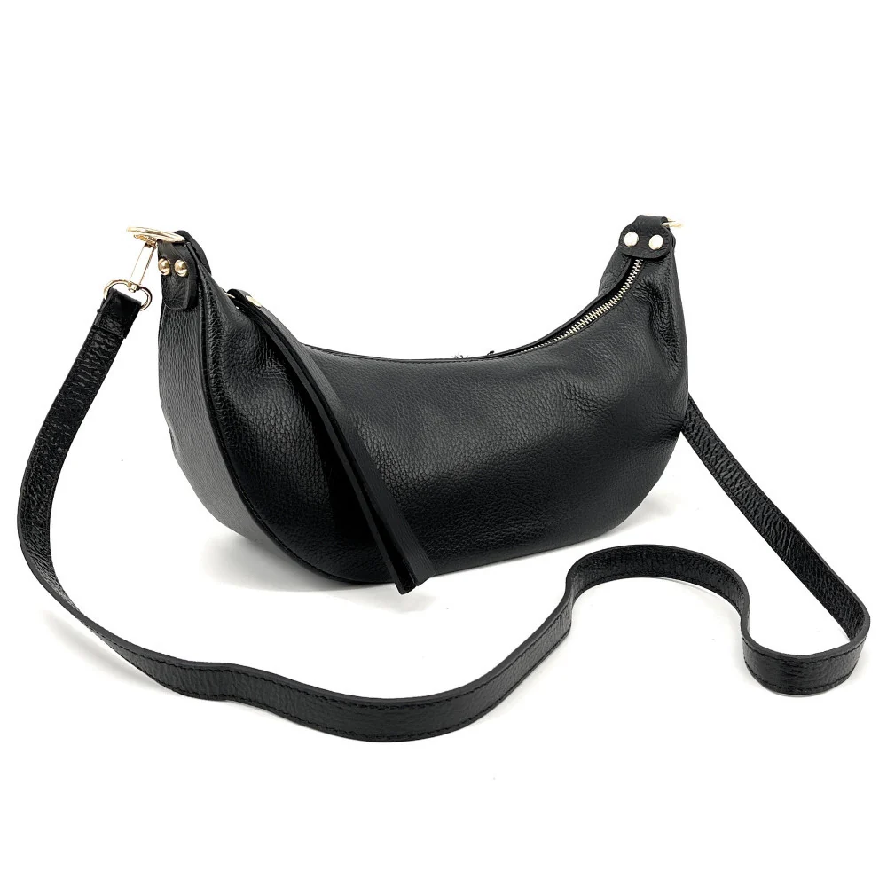 Sac demi-lune porté épaule en cuir grainé AURORA Noir - Image 6