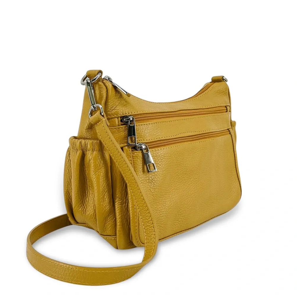 Sac à main en cuir grainé BROOKLYN Jaune Moutarde - Image 2