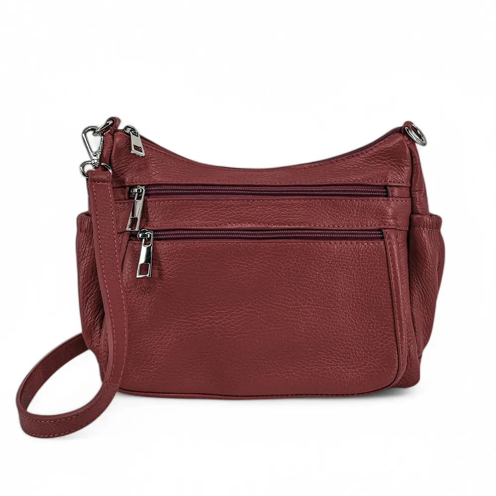 Sac à main en cuir grainé BROOKLYN Rouge bordeaux - Image 4