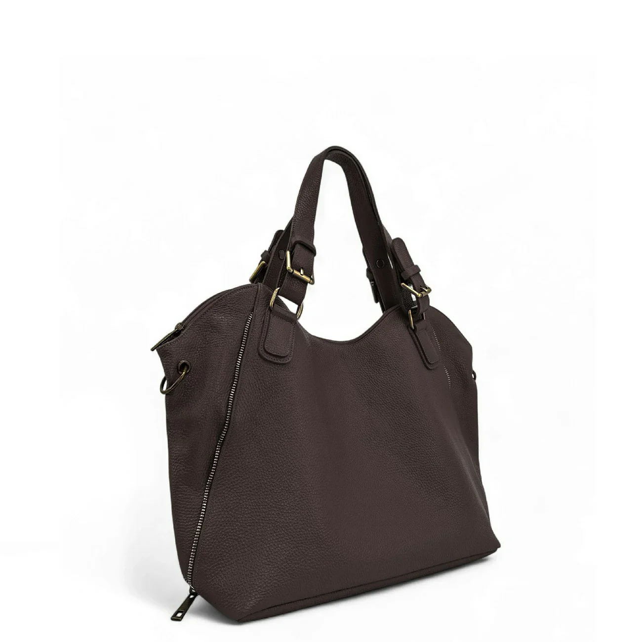 Sac porté épaule en cuir grainé CAMELIA Marron chocolat - Image 2