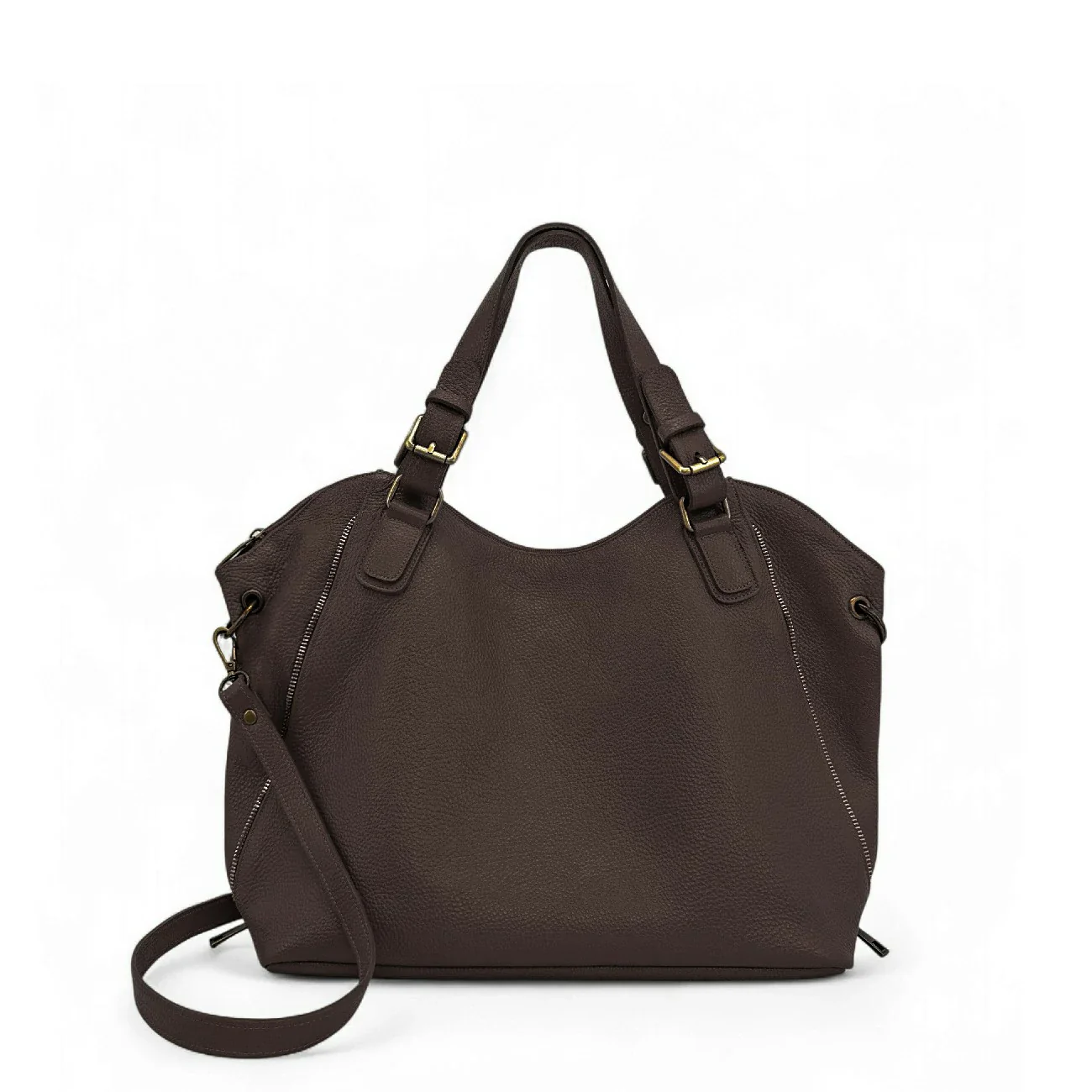 Sac porté épaule en cuir grainé CAMELIA Marron chocolat - Image 4