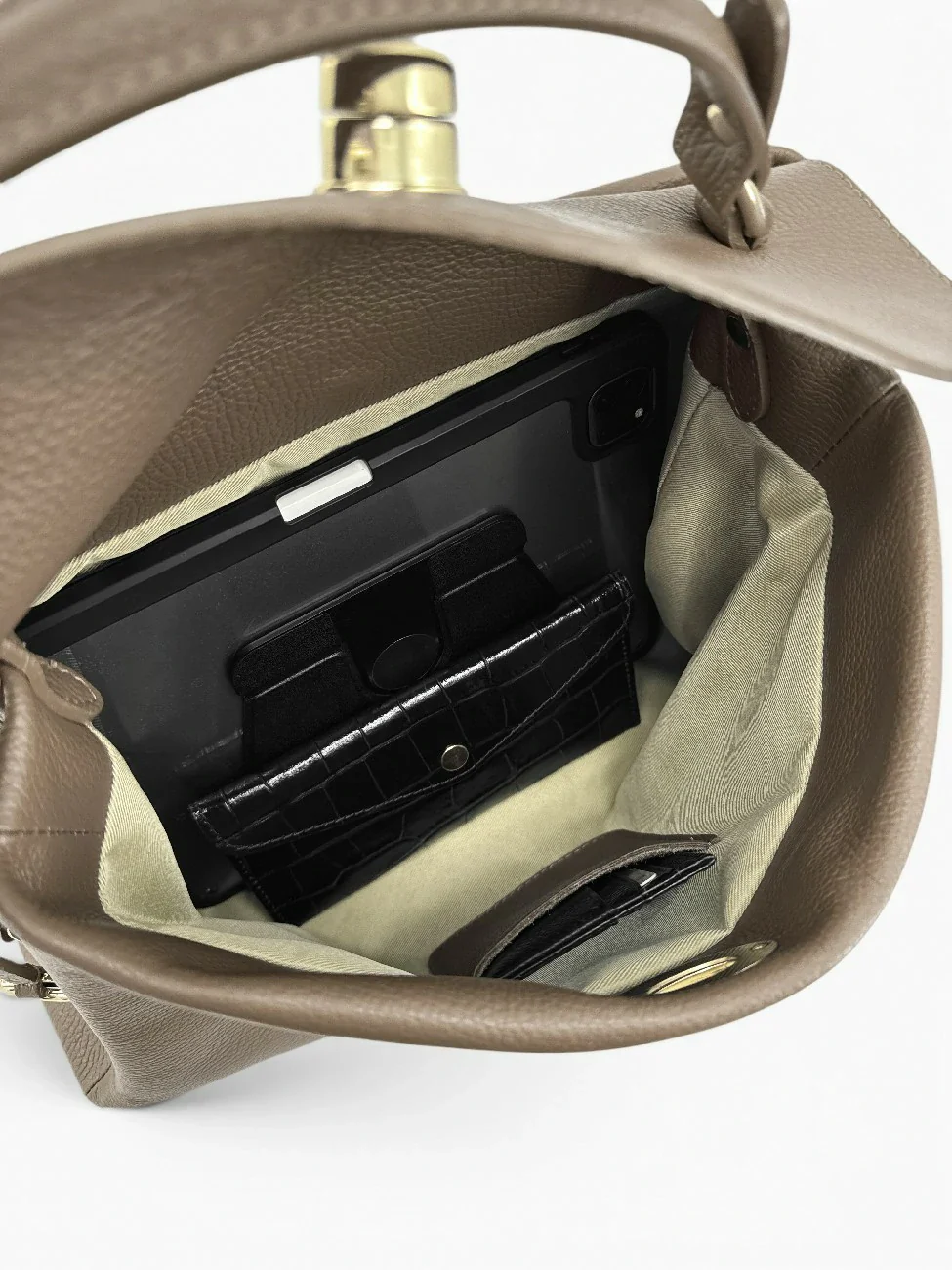 Sac à main en cuir grainé CHELSEA Taupe foncé - Image 3