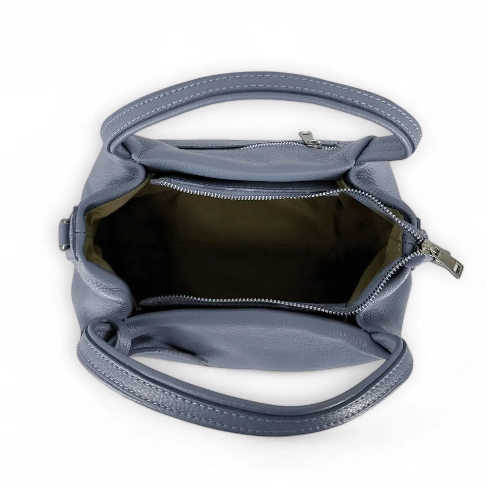 Sac à main en cuir grainé BUBBLE Bleu glacier - Image 7